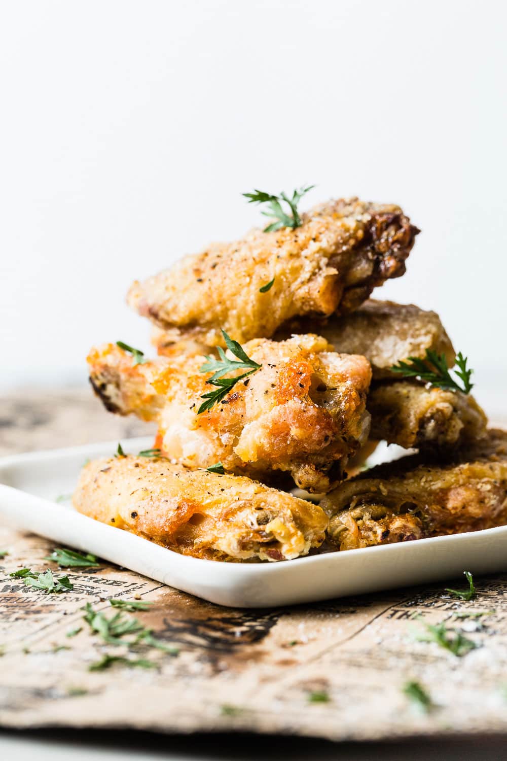 Air Fried Salt and Pepper Chicken Wings stacked