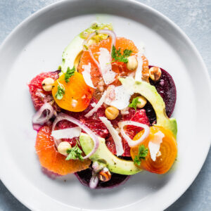 Citrus Beet and Avocado Salad Overhead