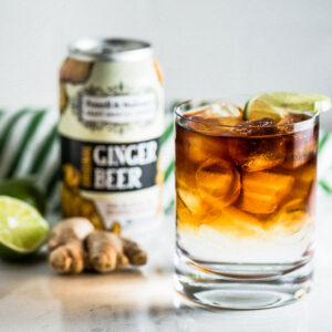 Dark and Stormy Cocktail with powell and mahoney ginger beer