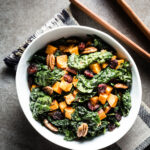 Kale Salad with Roasted Sweet Potatoes overhead vertical