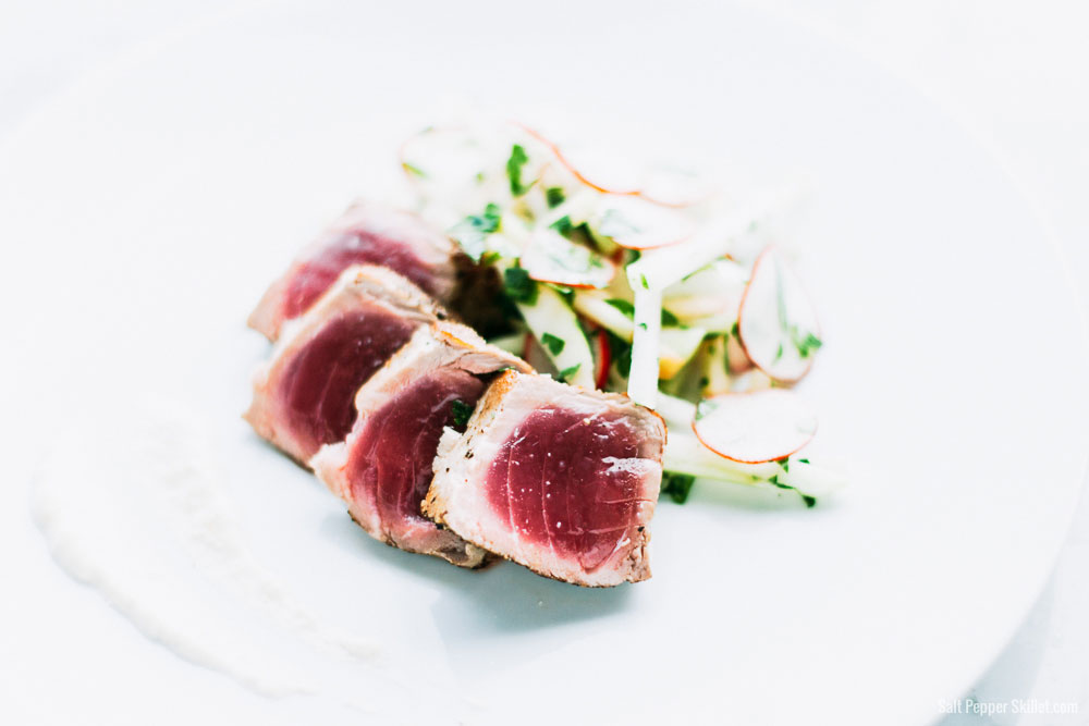 Seared Tuna + Kohlrabi Slaw and Ginger-Lime Aioli