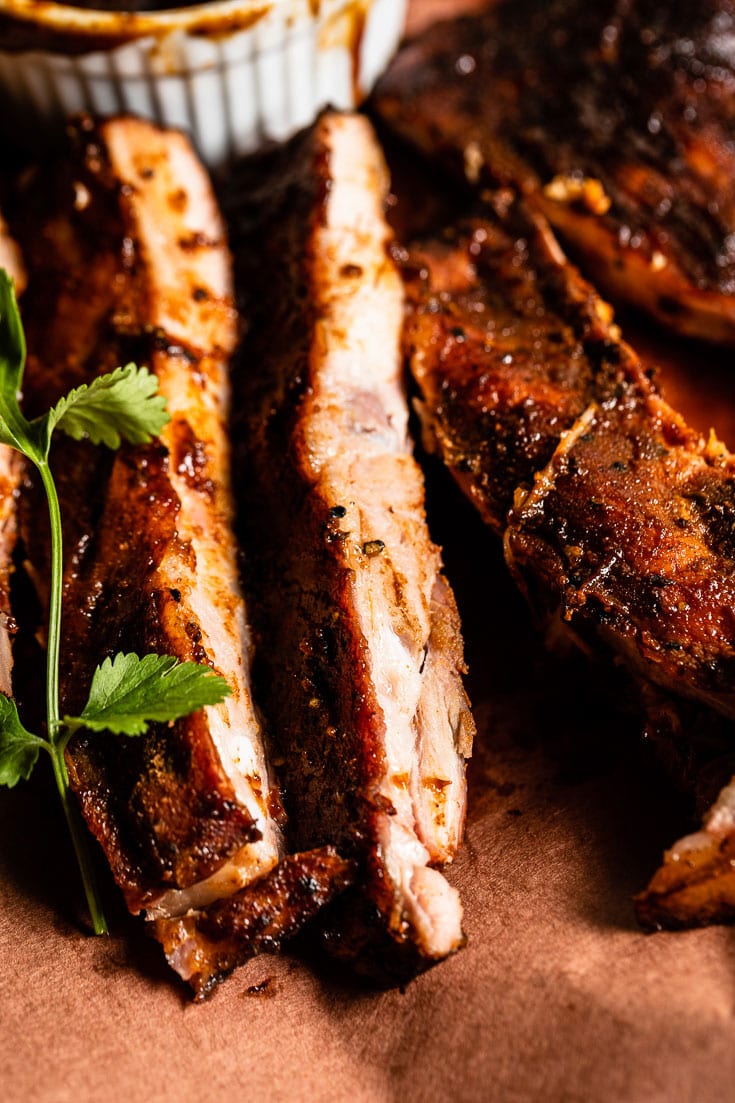 Smoked Sous Vide Ribs close up vertical