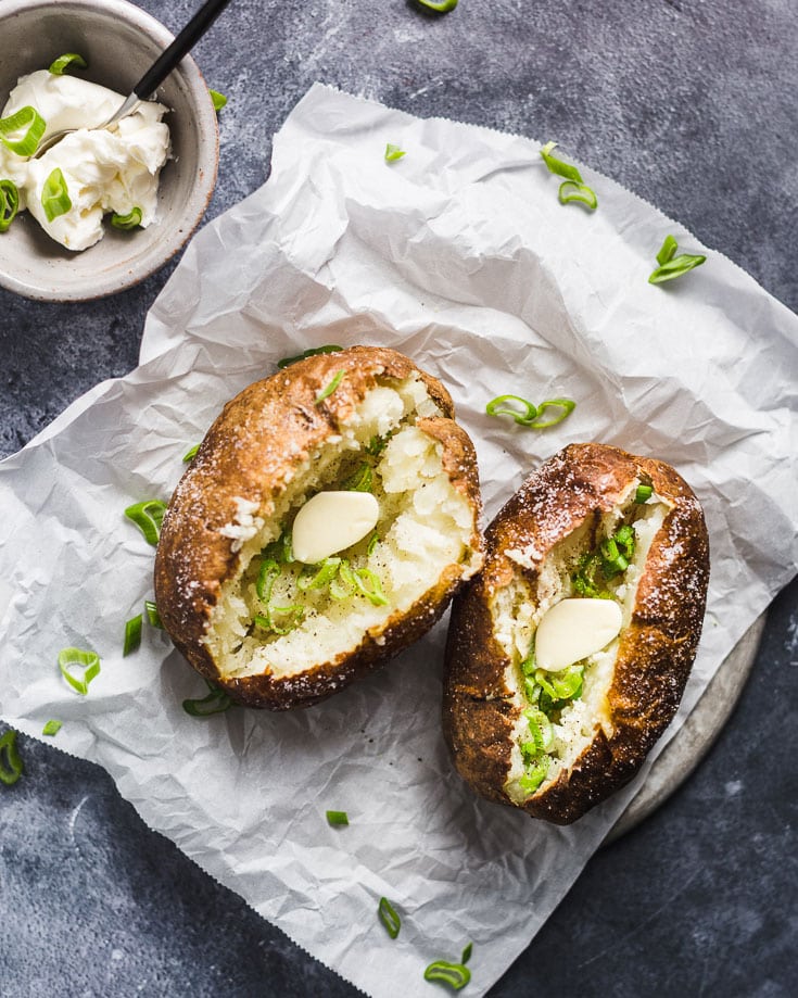 air fryer baked potato overhead