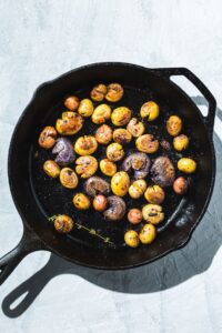 baby potatoes in skillet overhead