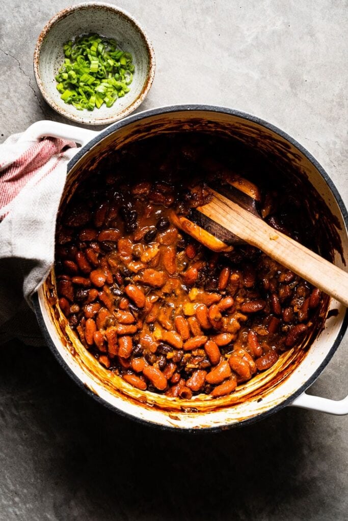 Sweet and Smoky Baked Beans overhead