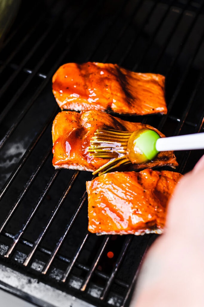 basting bbq grilled salmon