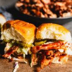 bbq chicken sliders with slaw on cutting board