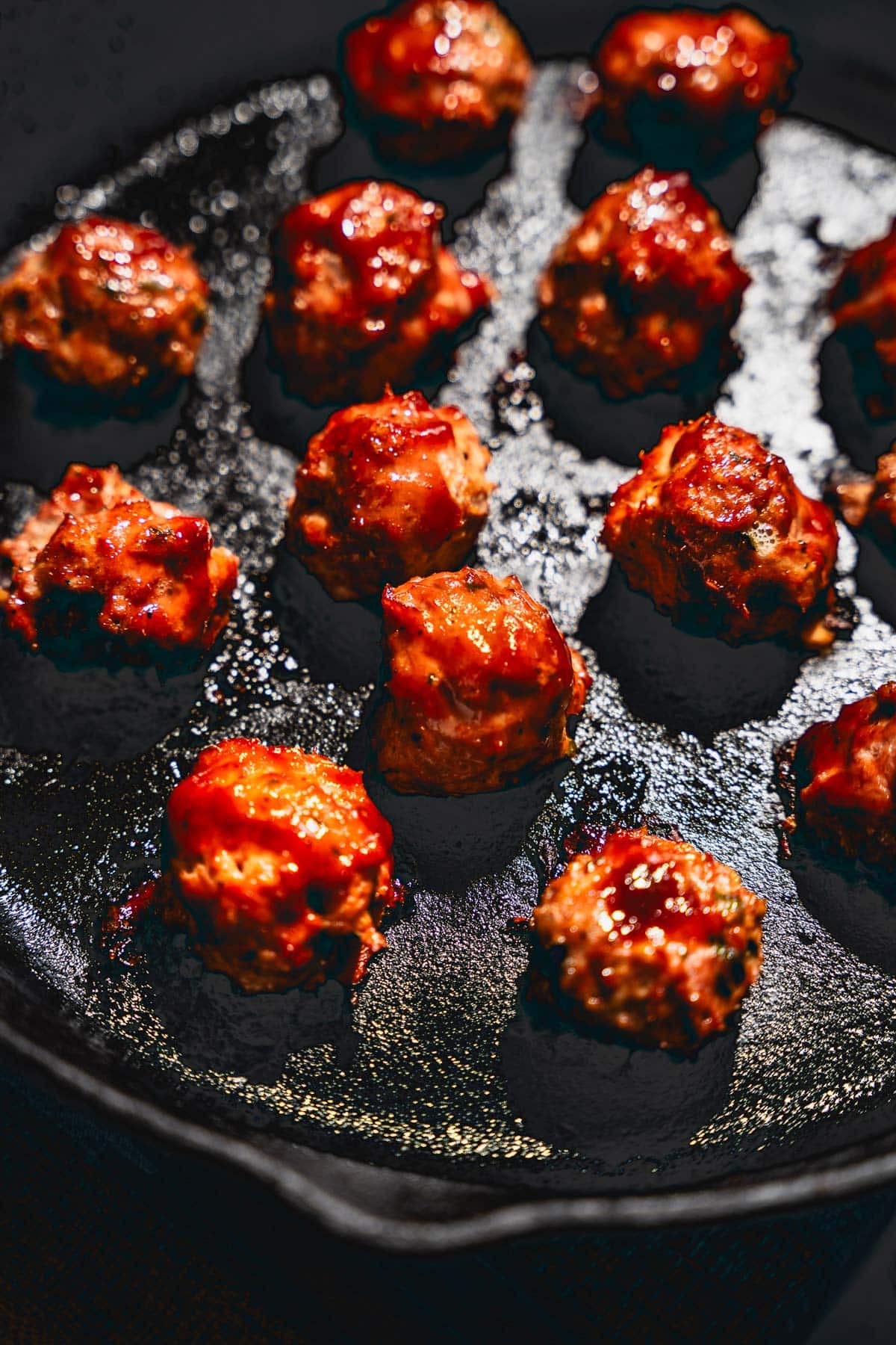 bbq turkey meatballs in skillet vertical 4