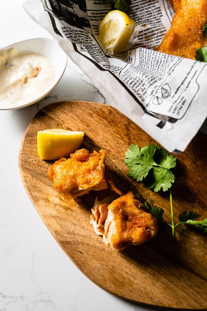 beer battered deep fried salmon bites