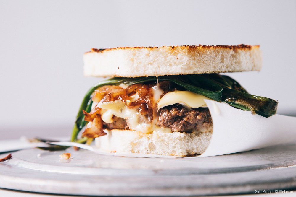 Brie + Caramelized Onion Burger | SaltPepperSkillet.com