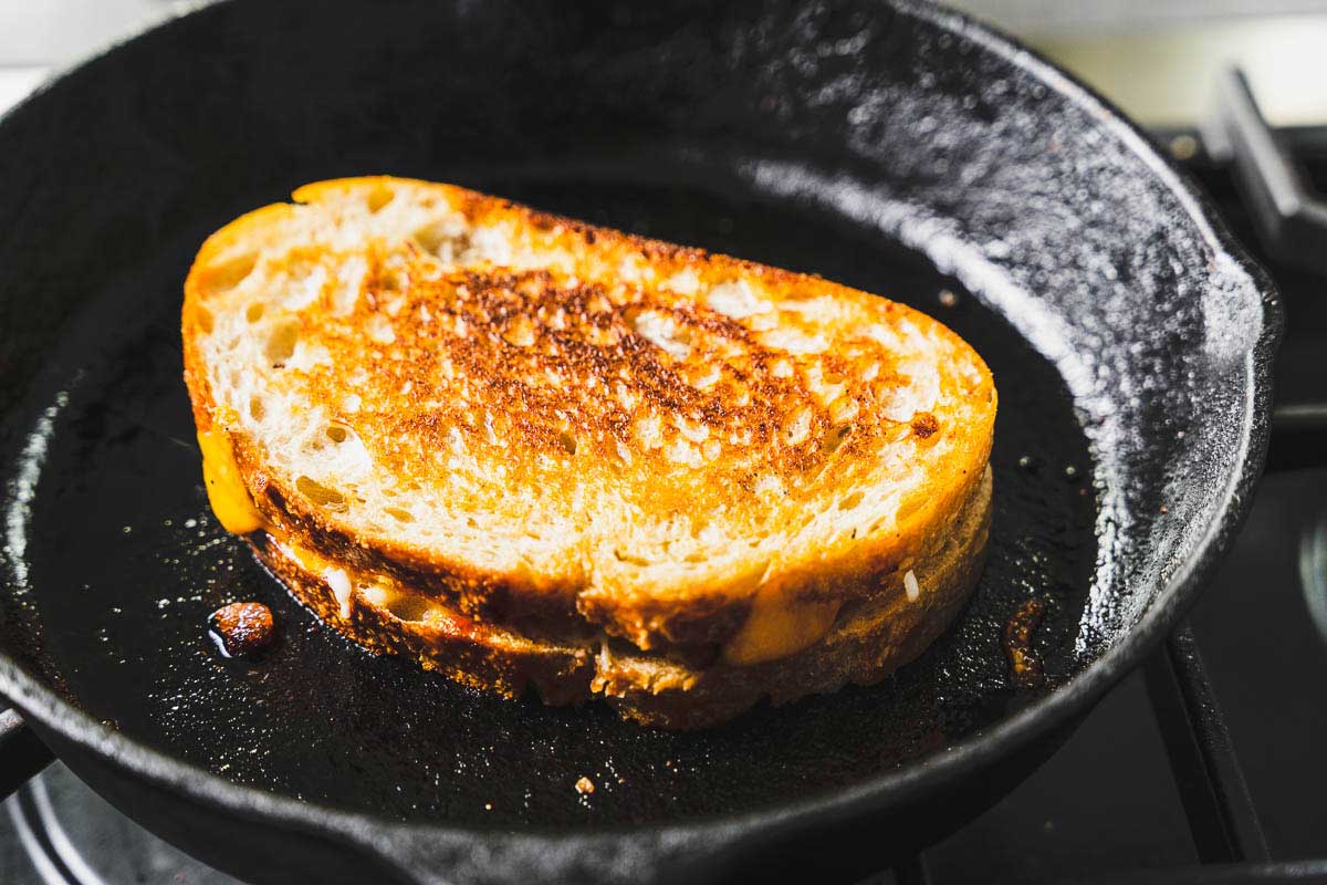 brisket grilled cheees sandwich in a pan