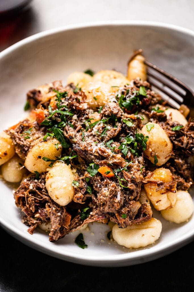 brisket ragu with gnocchi close up