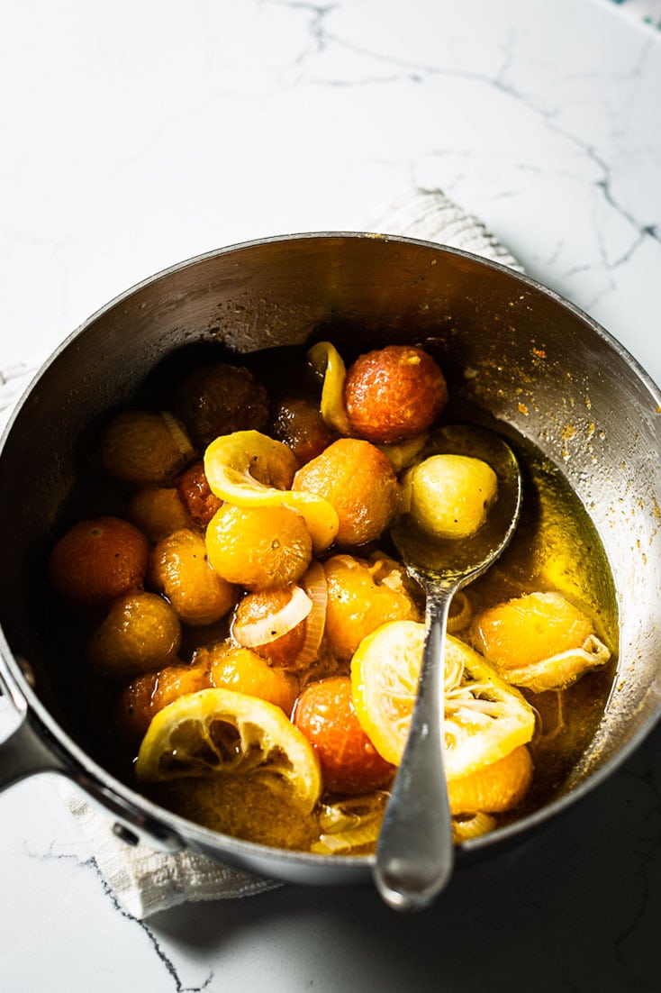 burst tomato sauce in pan