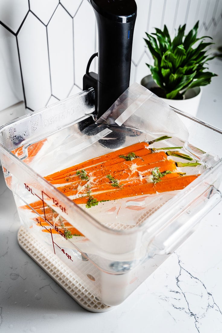 carrots in sous vide water bath