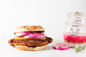 Crispy Pork Sandwich + Pickled Onions | SaltPepperSkillet.com