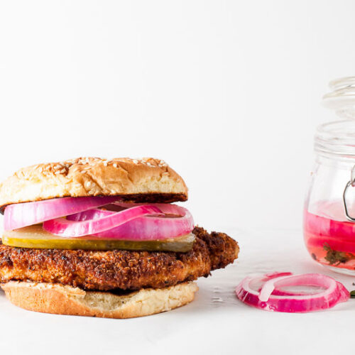 Crispy Pork Sandwich + Pickled Onions | SaltPepperSkillet.com