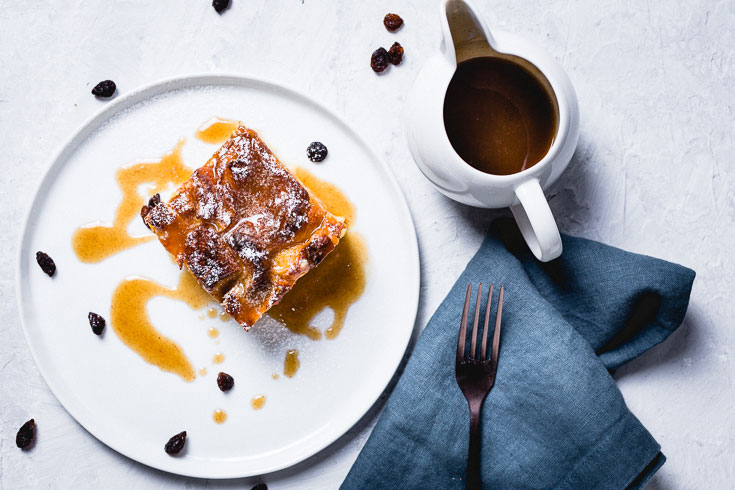 croissant bread pudding overhead horizontal