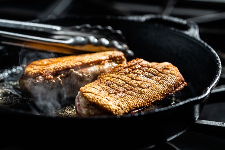 duck breasts in skillet