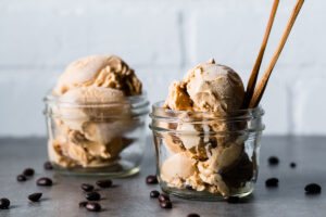 espresso ice cream in jar horizontal