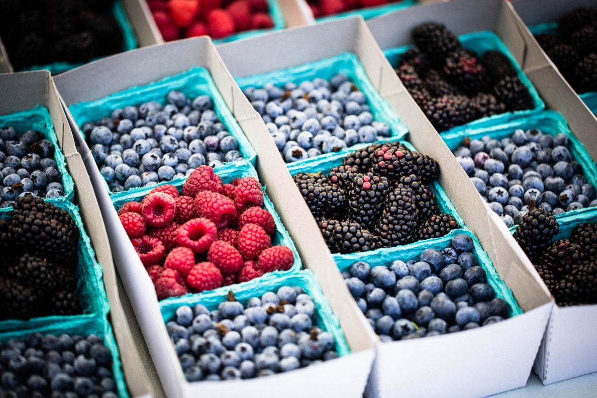 farmers market fresh berries in boxes horizontal