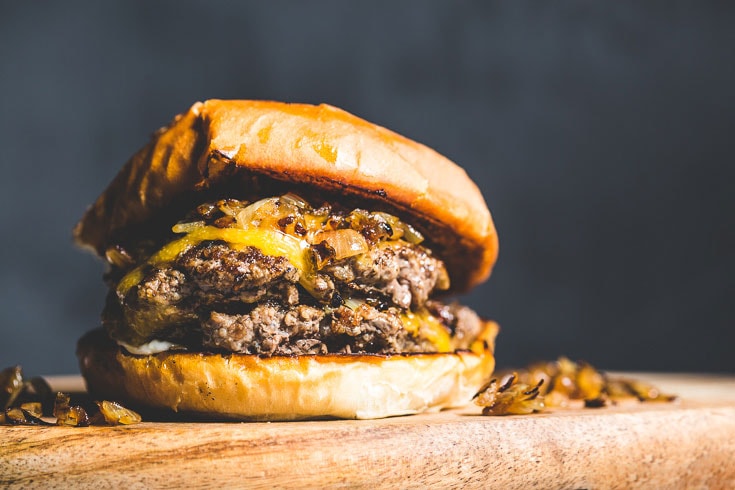 flat top cheeseburger horizontal close up