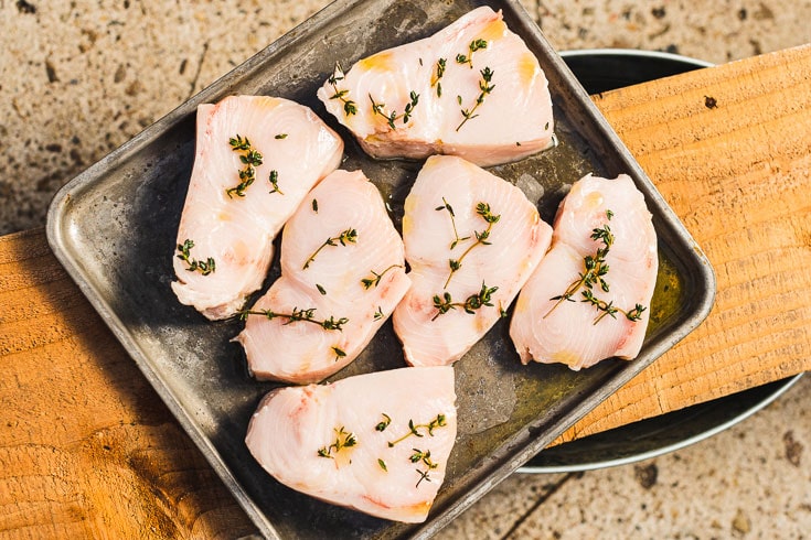 fresh san diego swordfish on sheetpan