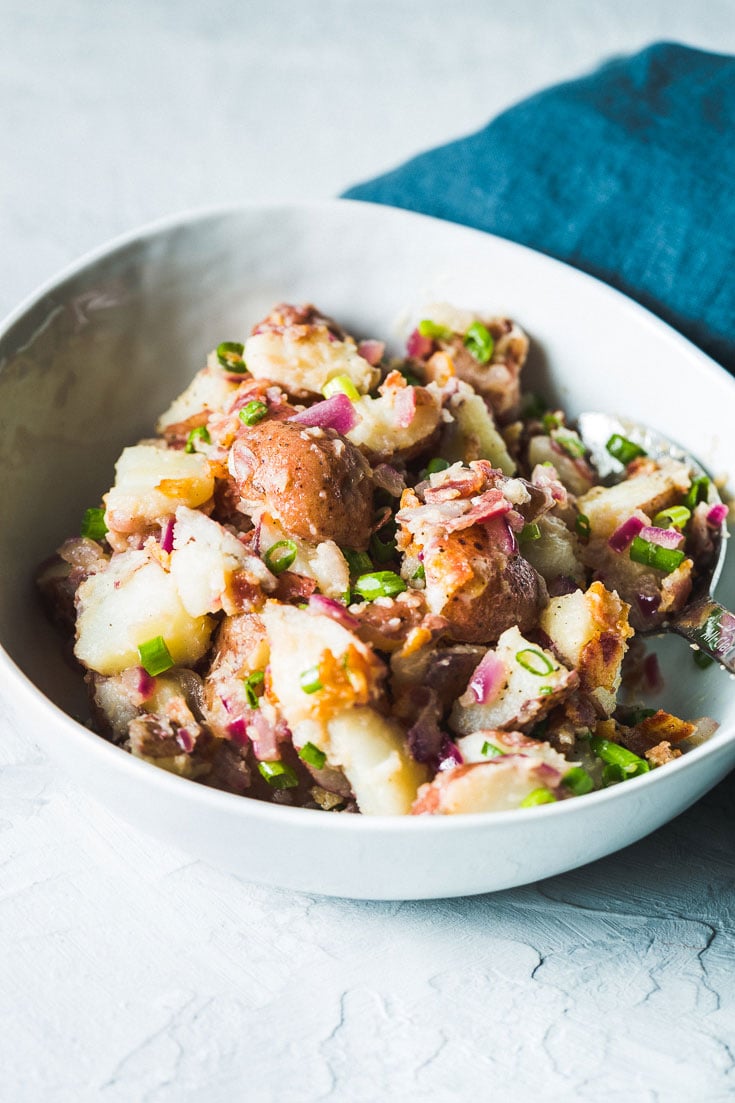german potato salad in bowl from side
