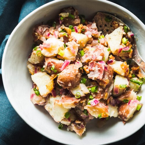 german potato salad recipe overhead in bowl
