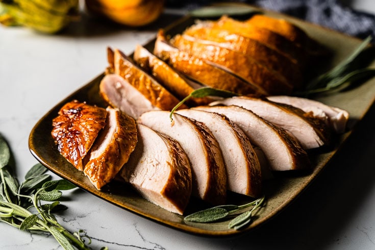 glazed smoked turkey breast on plate horizontal