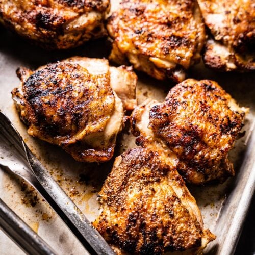 grilled chicken thighs close up