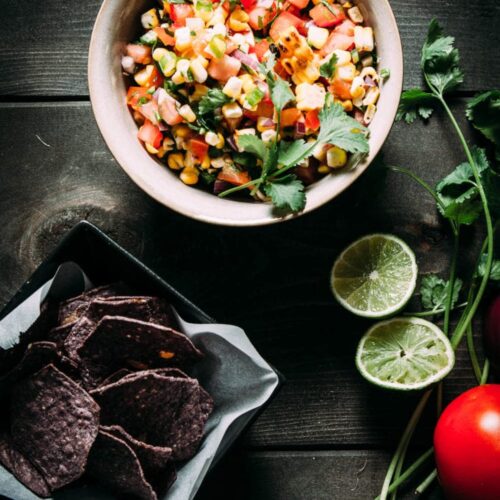 Grilled corn salsa with corn tortilla chips