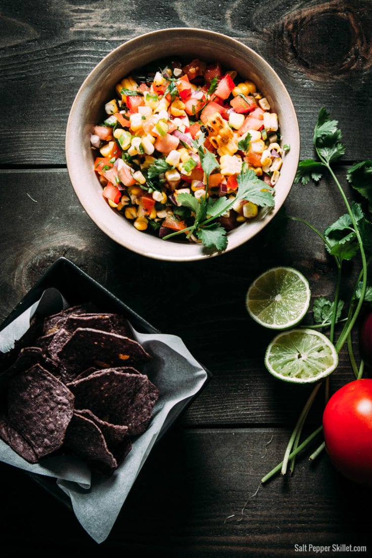 Grilled corn salsa with corn tortilla chips