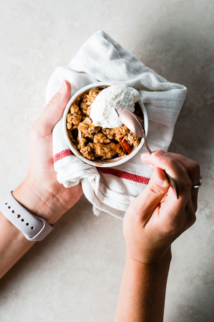 individual peach crumble overhead