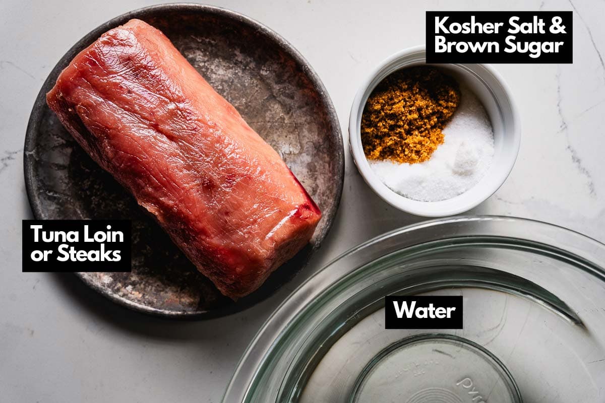 ingredients for brining and smoking tuna