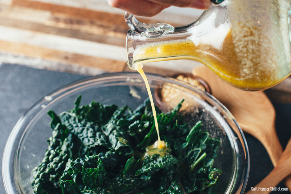 Kale Salad with Miso Vinaigrette and Scallops