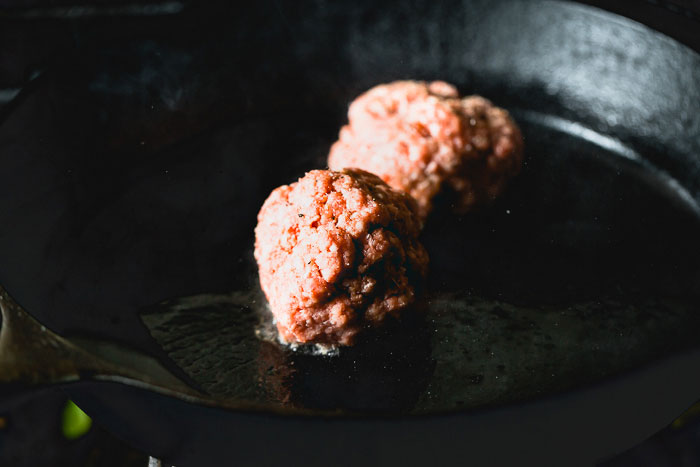 Lamb Burger Balls in Skillet