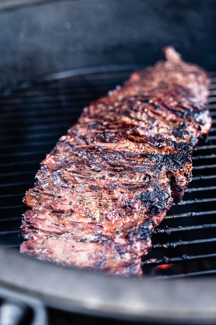 marinated flap steak on grill