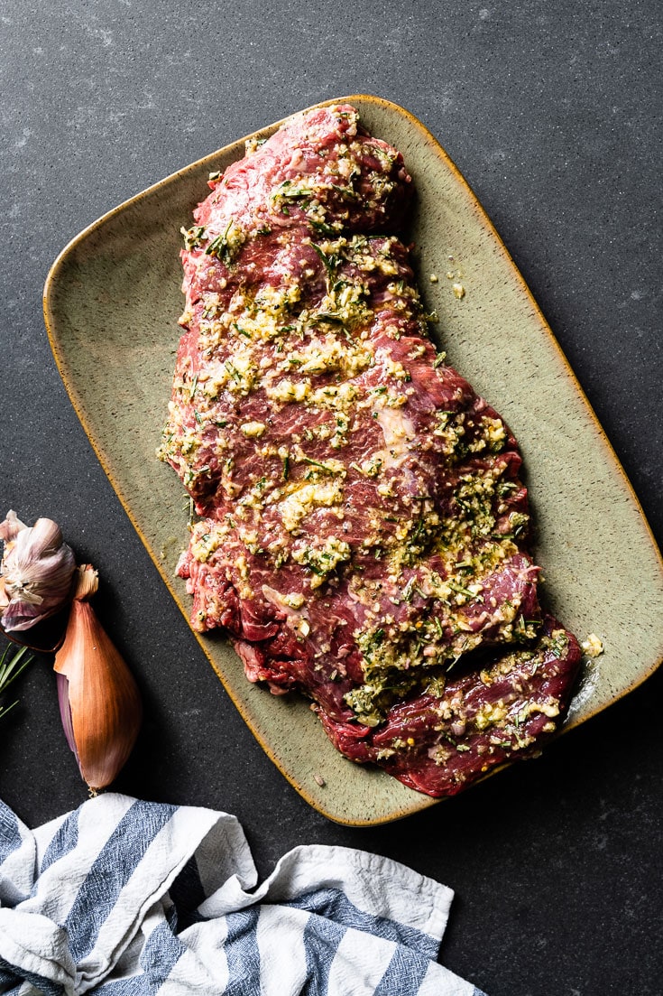 Grilled Flap Steak Marinated with Shallot Garlic Rosemary