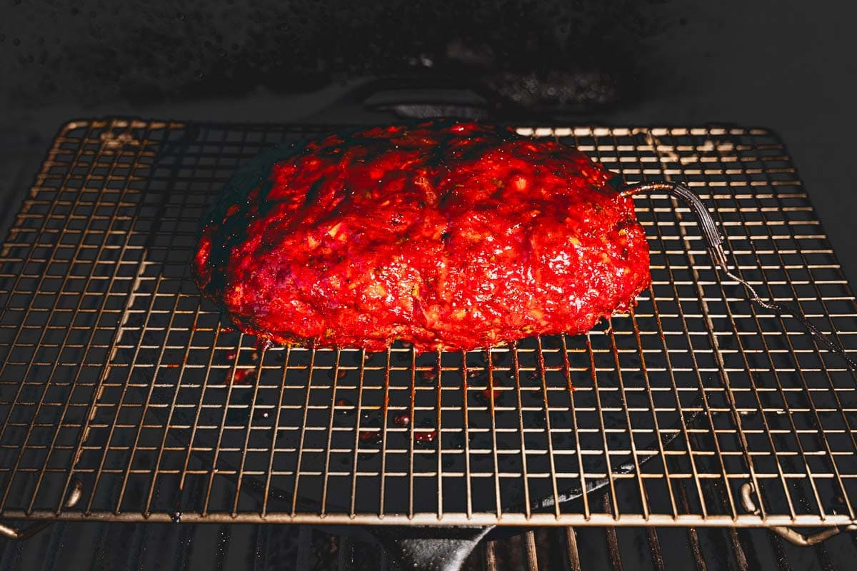 meatloaf on the smoker on rack 2