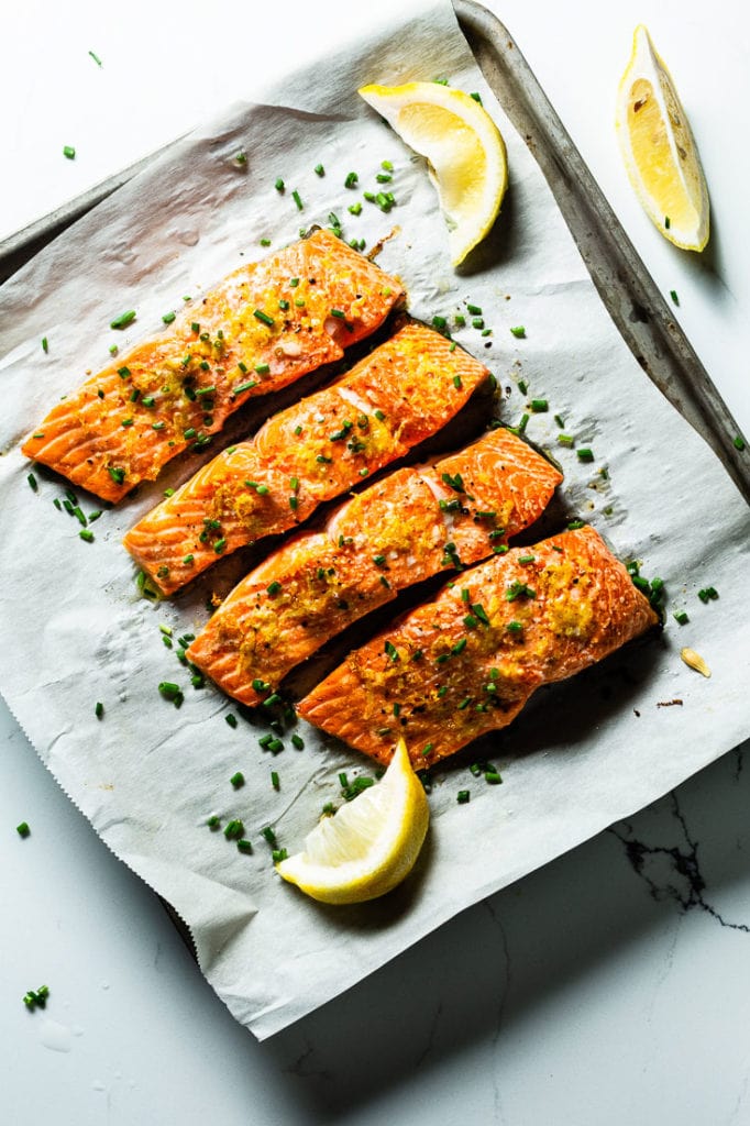 oven baked salmon on sheet pan vertical 3
