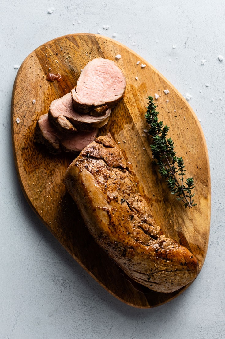perfect sous vide pork tenderloin on cutting board