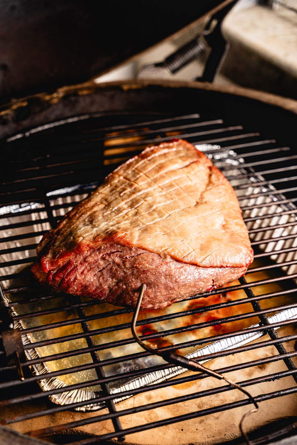 picanha steak in smoker grill ready to sear