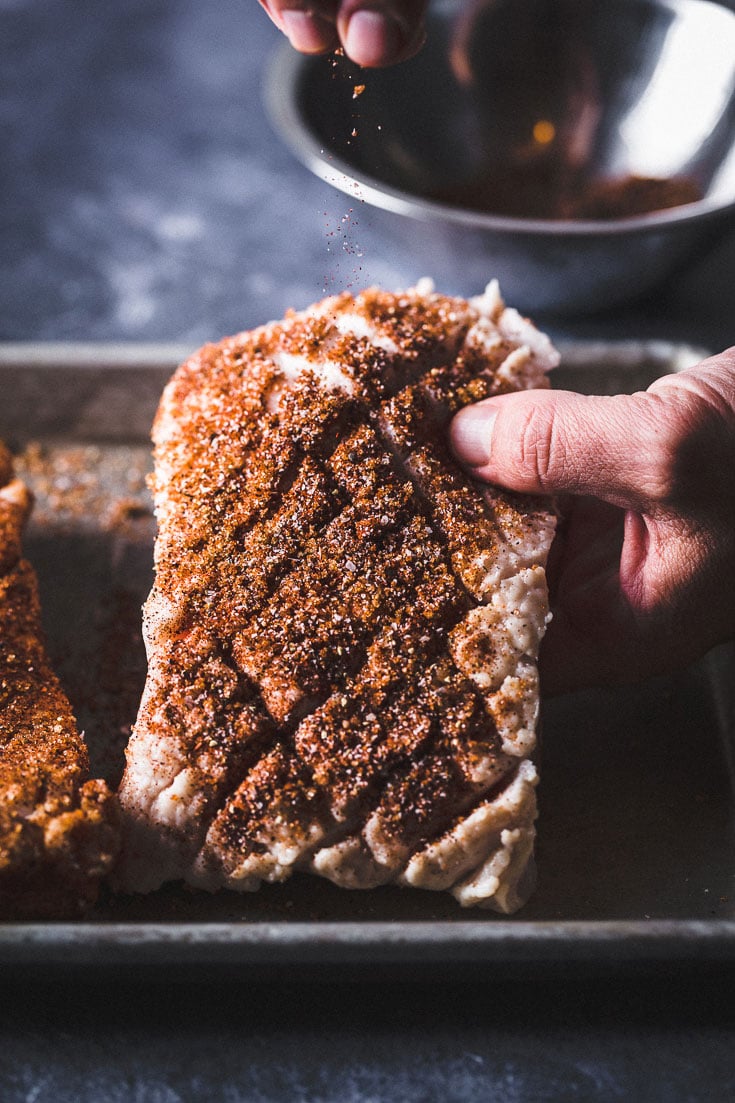 Dry rub on pork belly