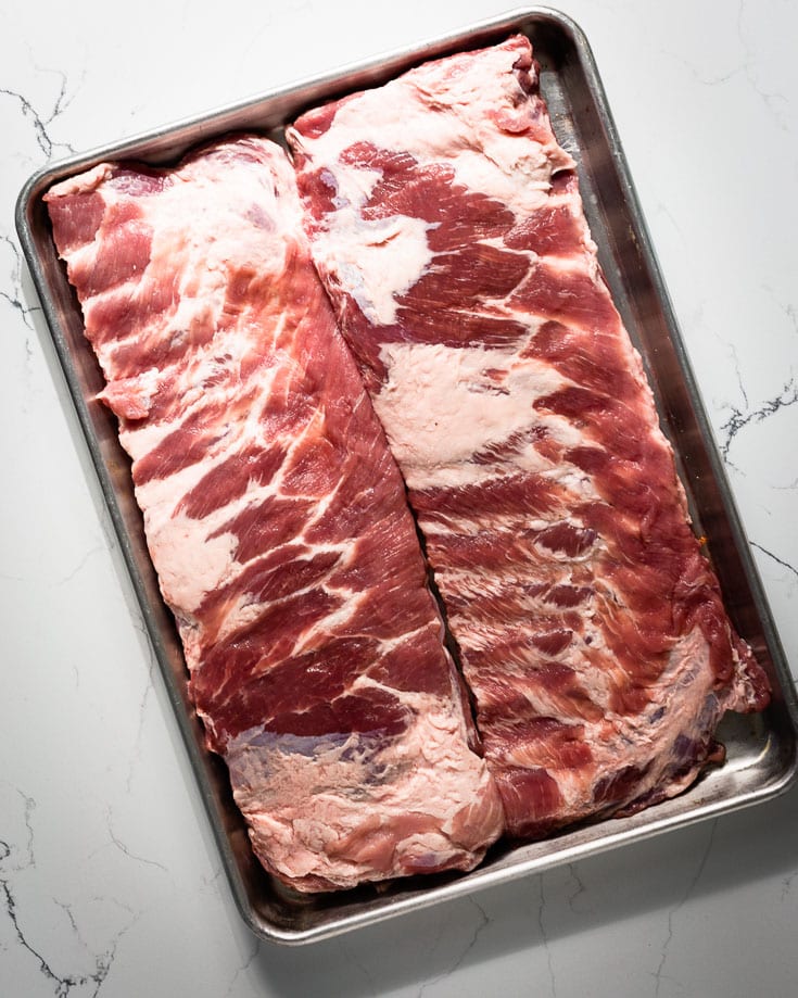 pork spare ribs on sheet pan