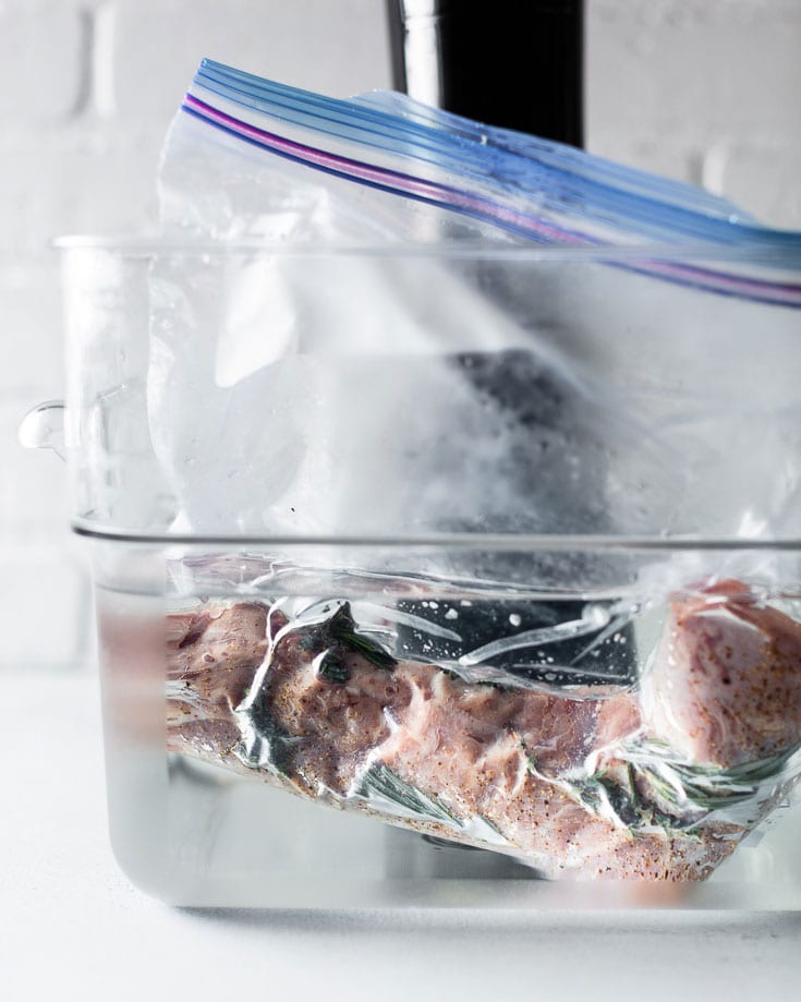 pork tenderloin cooking in sous vide