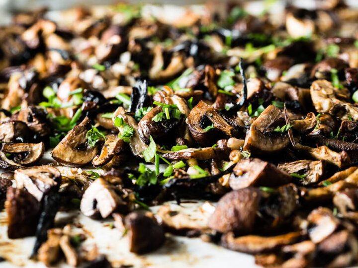 roasted mushrooms close up horizontal