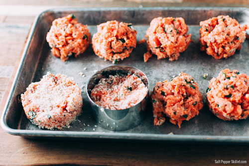 Salmon Cakes + Sauce Gribiche Recipe | SaltPepperSkillet.com