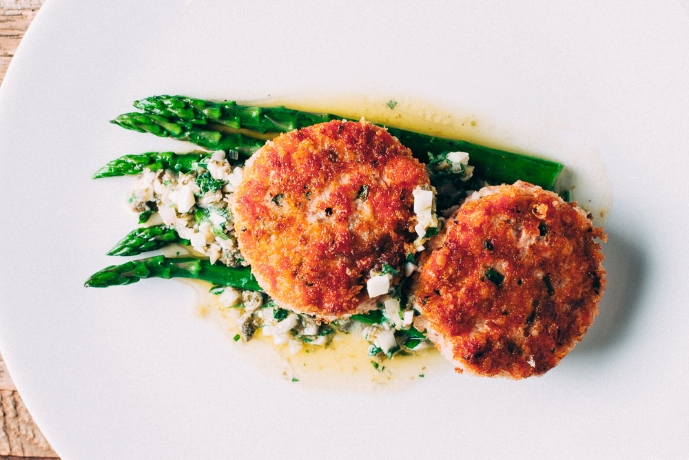 Salmon Cakes + Sauce Gribiche | SaltPepperSkillet.com