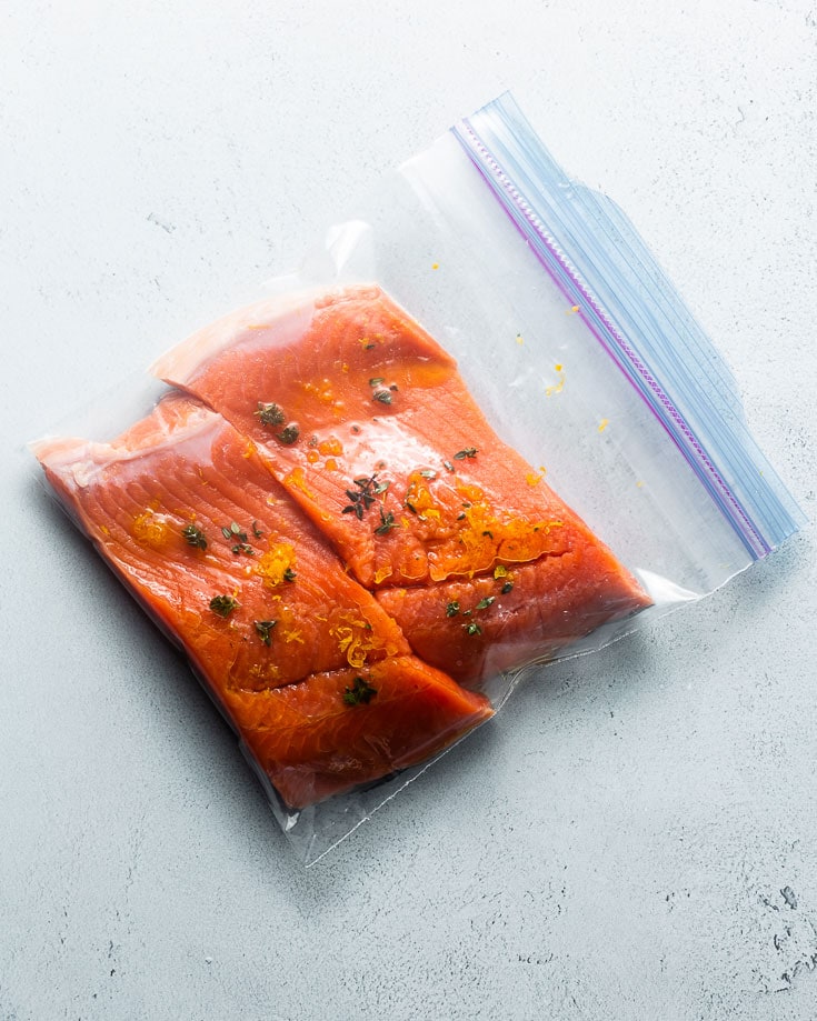 salmon in ziplock bag for sous vide