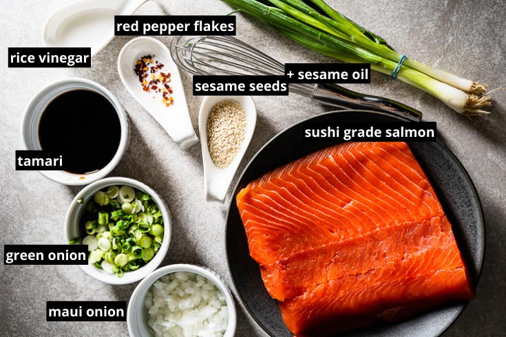 salmon poke ingredients labeled